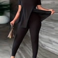 thumbnail image 1 of Conjunto de dos piezas casual sólido, camiseta de manga corta dividida y pantalones ajustados de cintura alta, ropa de mujer, 1 of 4