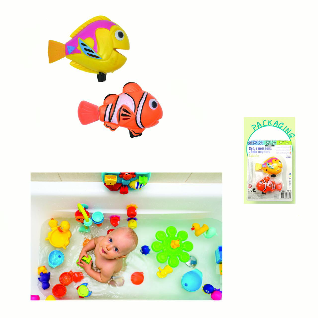 Clown Fish Wind Up Water Tub Bath or Pool Toy Swimmer 
