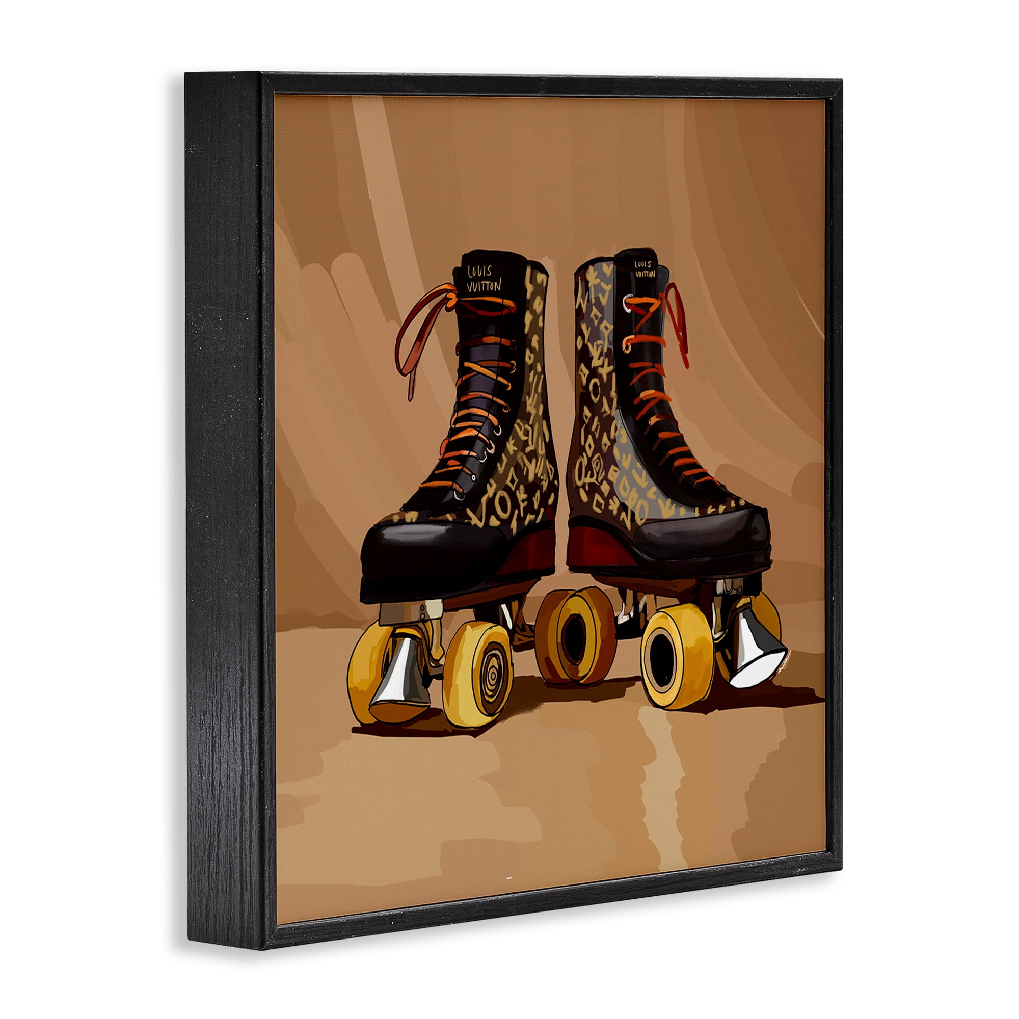 Stupell Industries Brown Roller Skates Sports Painting Black Framed Art Print Wall Art, 24 x 24