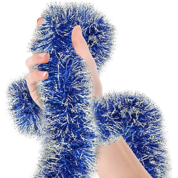 Christmas Tree Royal Blue Frost Tip Tinsel Garland Metallic Streamers Celebrate a Holiday Hanukkah Party Happy New Year Party Ceiling Hanging Decorations Indoor and Outdoor Disco Party Supplies
