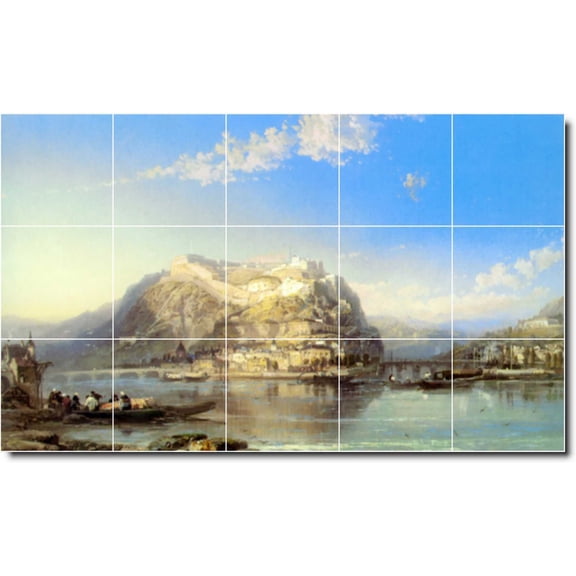 Ceramic Tile Mural-James Webb Waterfront Painting 248. 21.25" w x 12.75" h using (15) 4.25 x 4.25 ceramic tiles