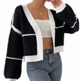 thumbnail image 3 of Women'S Color Block Crop Cardigan Top Long Sleeve Open Front Sweater Black S, 3 of 9