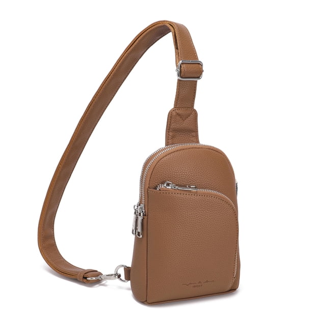 Bandolera Haytijoe de piel con bloqueo RFID para mujer, color marrón