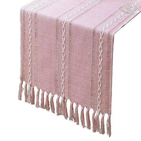 

Twinkseal Dining Table Runner Handwoven Retro Table Flag with Tassel Farmhouse Cotton Linen Table Runner for Wedding Dining Decor