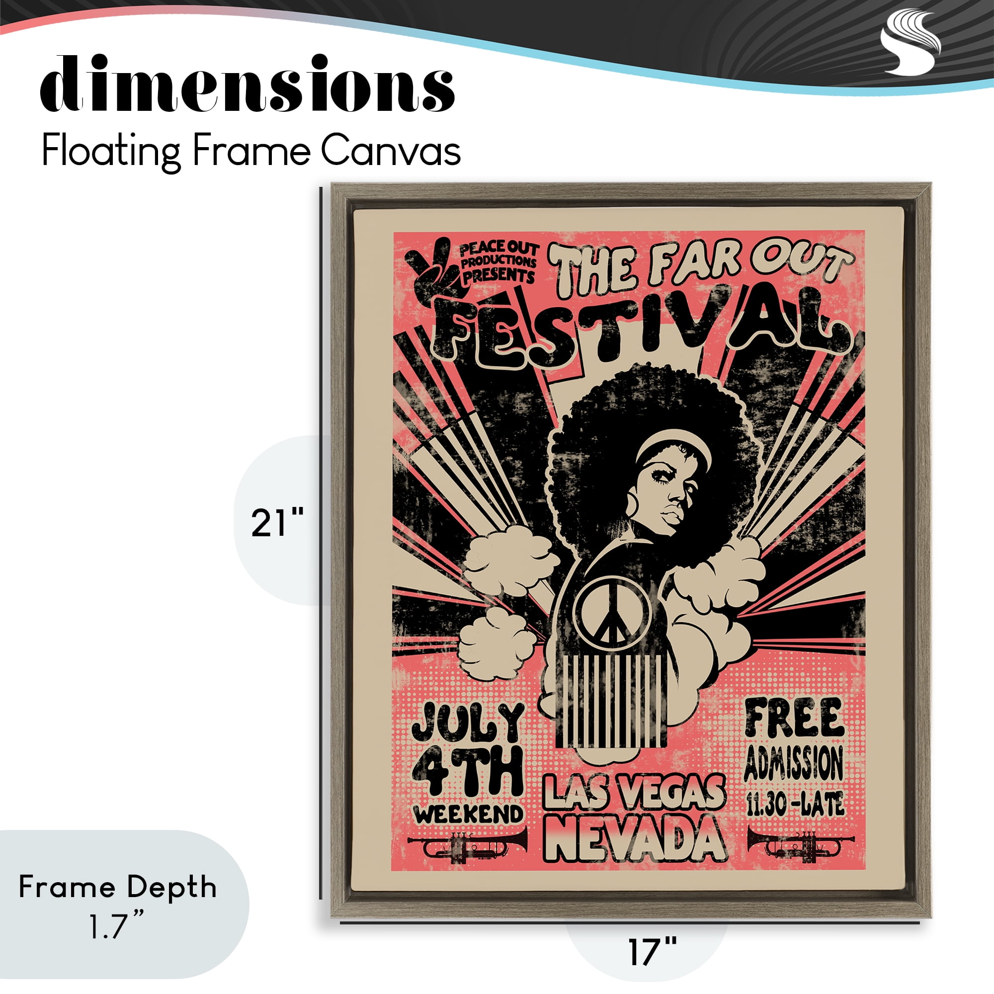 Stupell Industries Retro Far Out Festival Poster Brown Framed Floater Canvas Wall Art, design by Ali Chris
