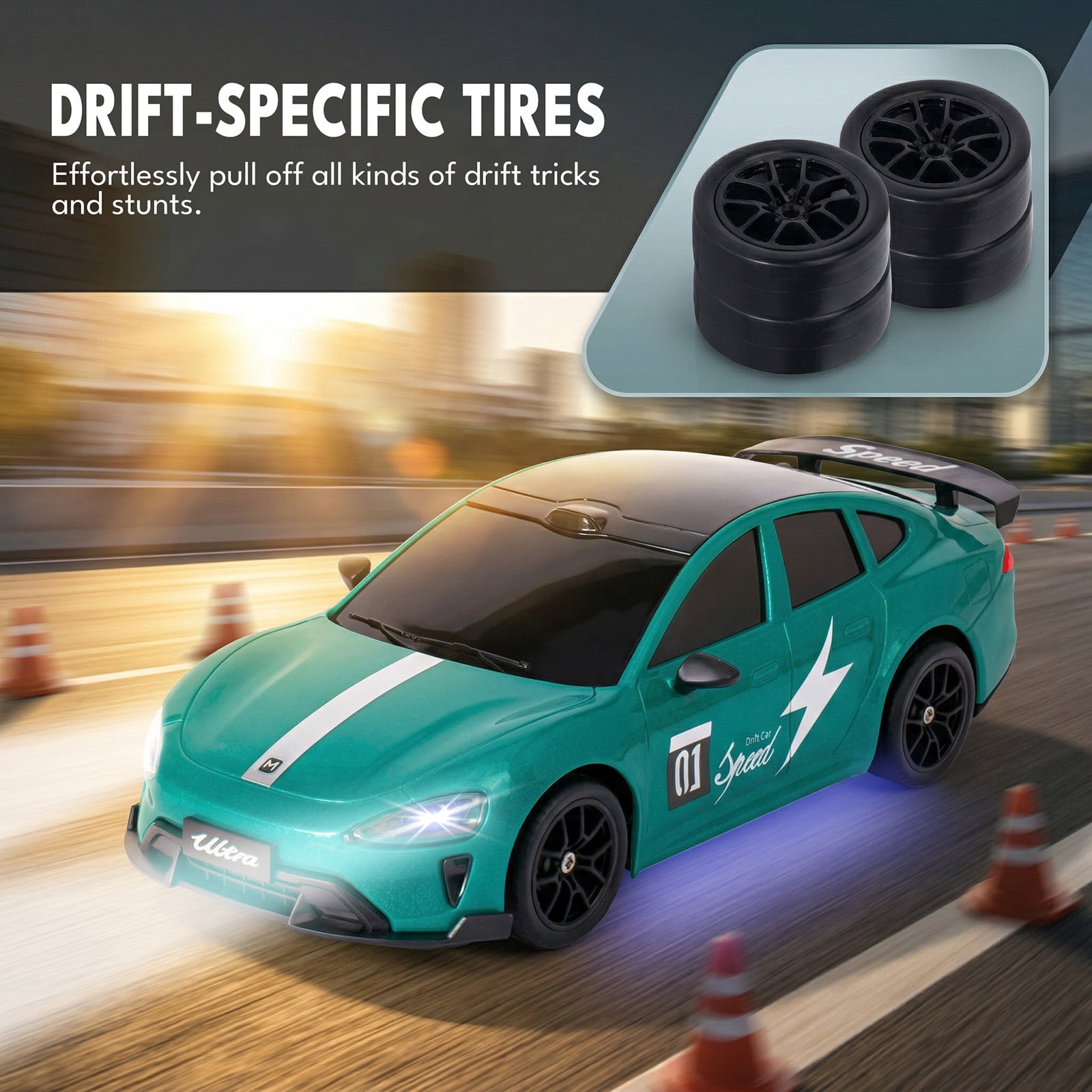 RC Car for Kids,1:20 Remote Control Car Toys with LED Lights, 30KM/H 4WD High Speed RC Vehicle Gift for Boys Girls Adults, Racing & Drifting