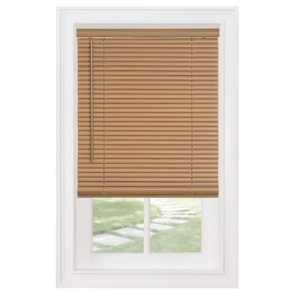 Cordless Window Blinds, Privacy & Light Filtering 1" Slats Vinyl Mini Blind, Anti-UV Window Treatment, Fits Windows 18" - 72", Woodtone, 34" (Width) x 64" (Length)
