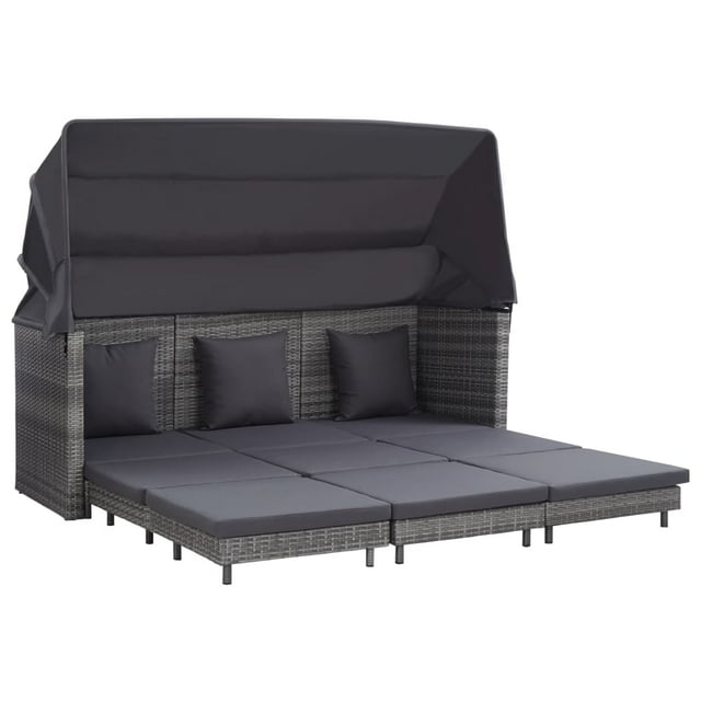 vidaXL Canapé-Lit Extensible 3 Places avec Toit en Rotin Gris