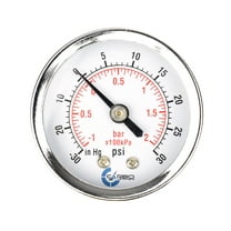 CARBO Instruments 2" Pressure Gauge, Chrome Plated Steel Case, Dry, Compound Vacuum -30 Hg - 0 - 30 psi Back Mount 1/4" NPT