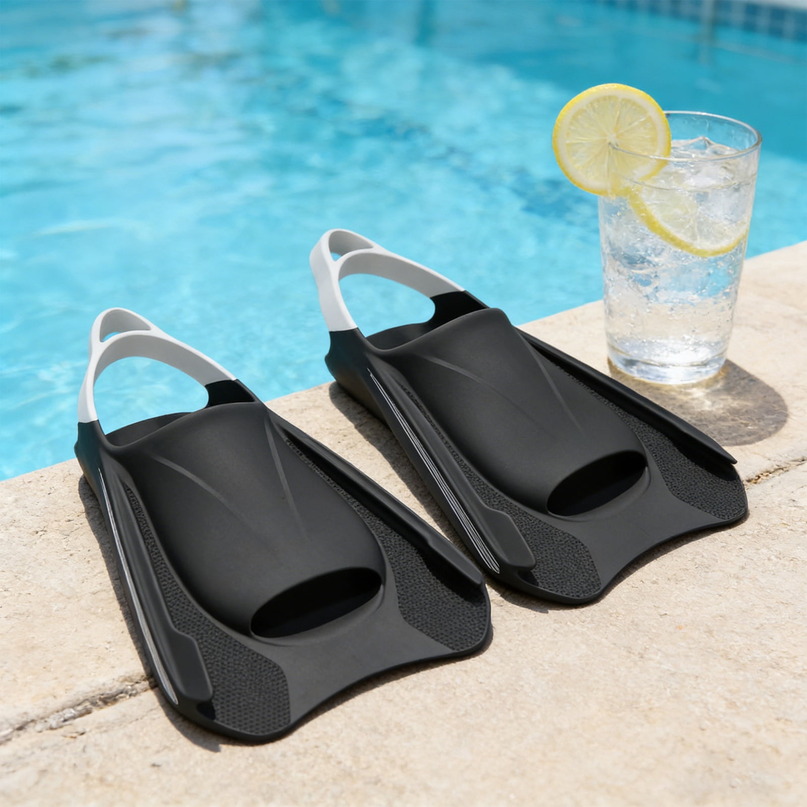 Silicone Short Swimming Fins for Adult Men and Women, Freestyle Training Flippers for Freediving and Snorkeling, Flexible Foot Pocket Swim Gear