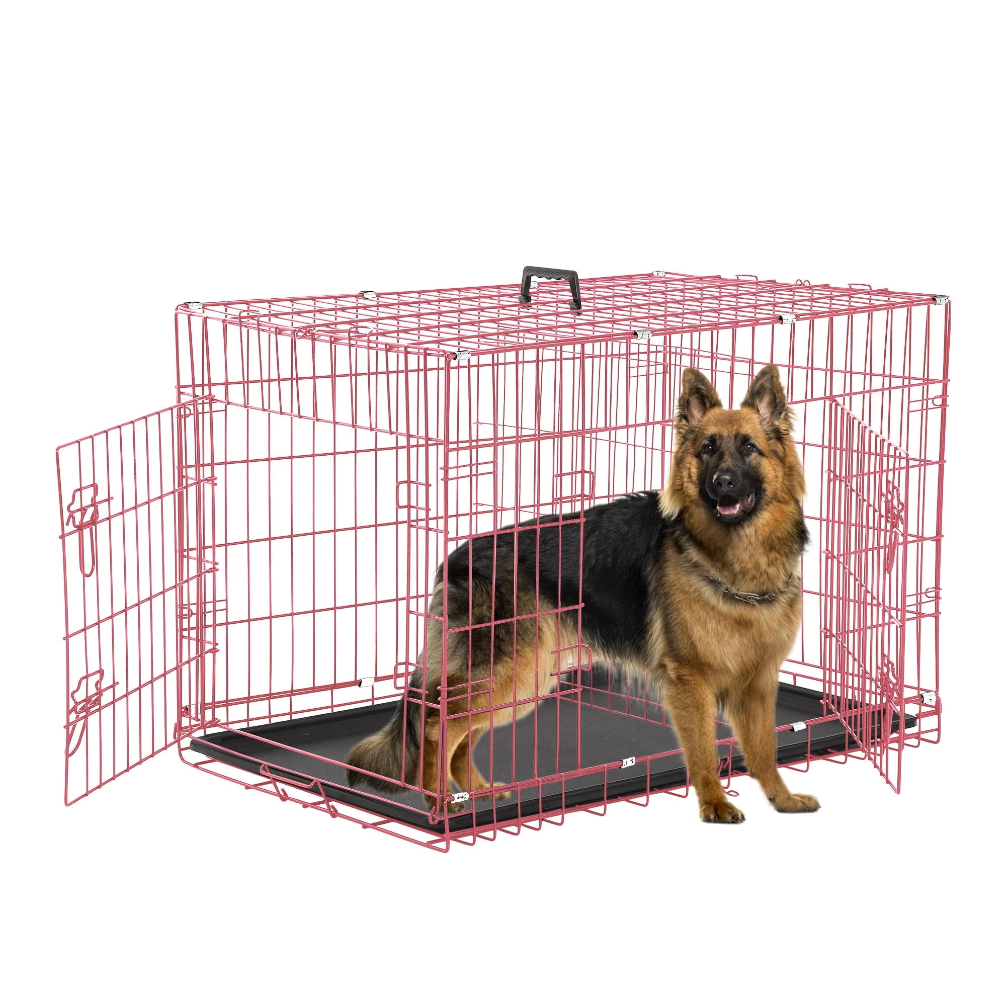 YRLLENSDAN 42inch Dog Crate, Large Dog Kennel Indoor Large Dog Crate Metal Dog Crate with Divider & Double-Door Big Dog Cage Foldable Dog Crate Wire Dog Crate, Pink