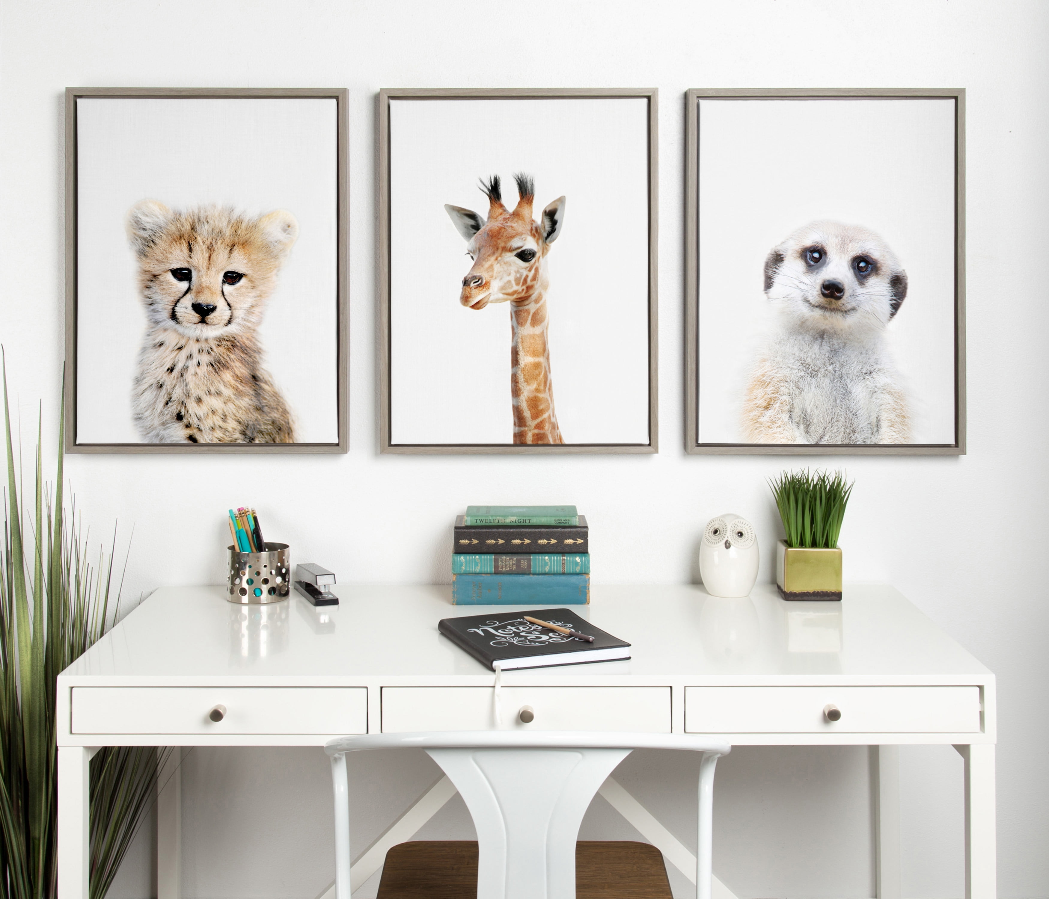 Kate and Laurel Sylvie Baby Cheetah Animal Print Portrait Framed Canvas Wall Art by Amy Peterson, 18x24 Gray