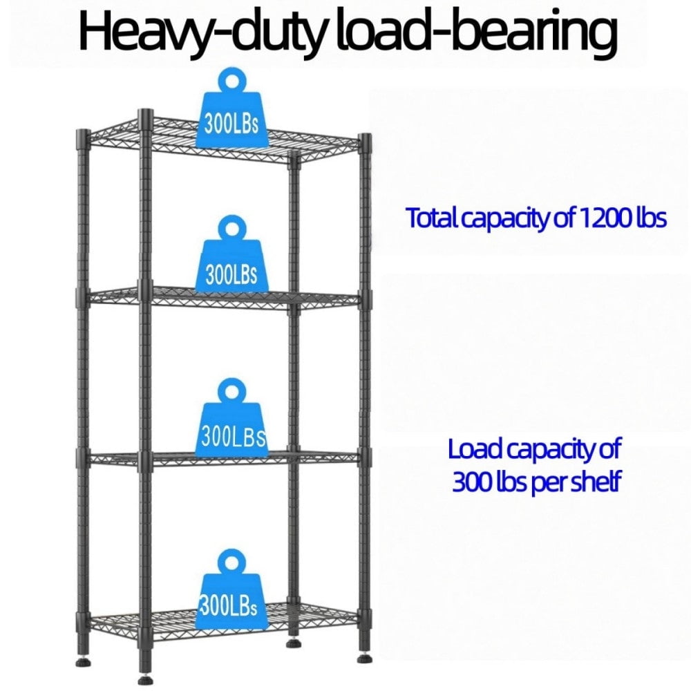 Sailvan 4-Tier Heavy Duty Metal Storage Shelves with Wheels, 30"W x 14"D x 72"H, 1200LBS Capacity Adjustable Wire Shelving Unit, Black