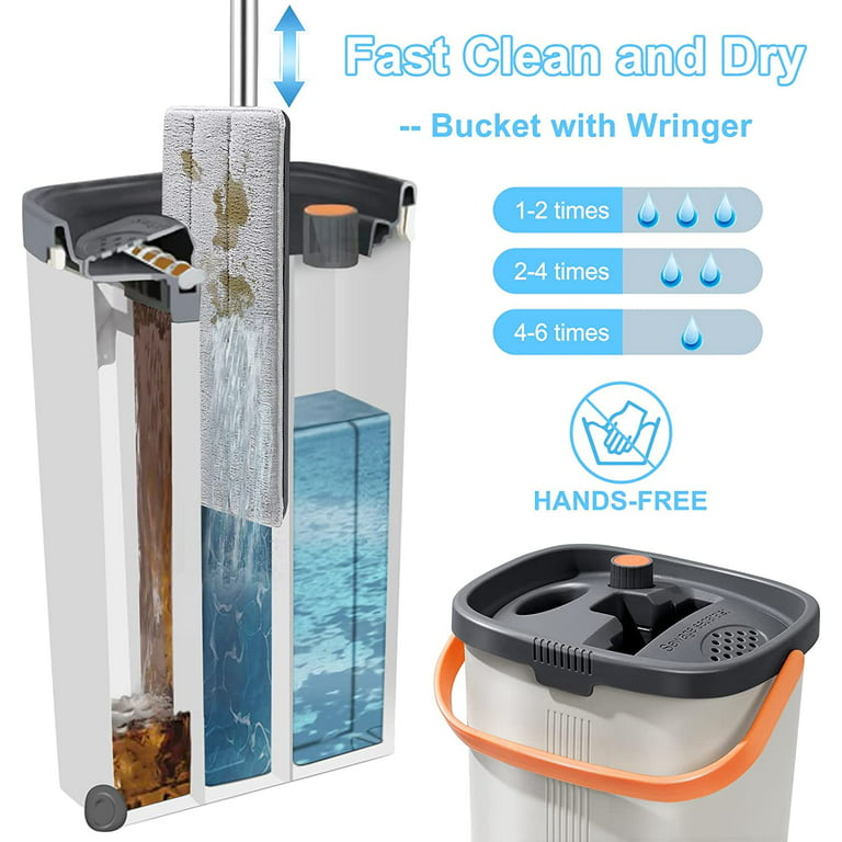 X3 Mop, Separates Dirty and Clean Water, 3-Chamber Design, Flat Mop and Bucket Set, Hands Free Home Floor Cleaning, 3 Reusable Microfiber Mop Pads