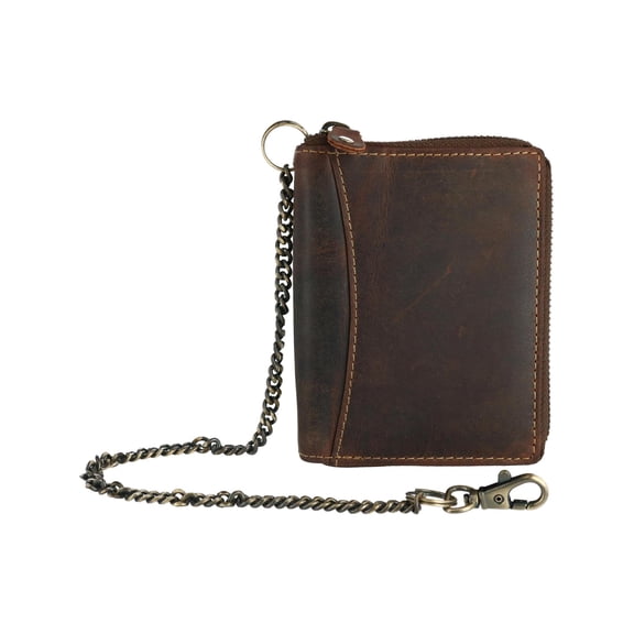 CTM Hunter Leather Zip-Around Bifold Chain Wallet (Men)