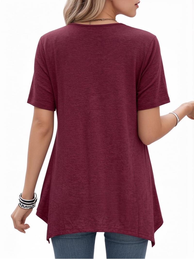 トップス miicoco MOYIKO Women's Short Sleeve Swing T-Shirt Flowy Asymmetrical Hem