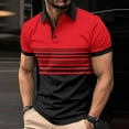 thumbnail image 2 of Men's Casual Polo Shirts Short Sleeve Fashion Golf Shirt Classic Striped Slim Fit T-Shirts Red S, 2 of 3