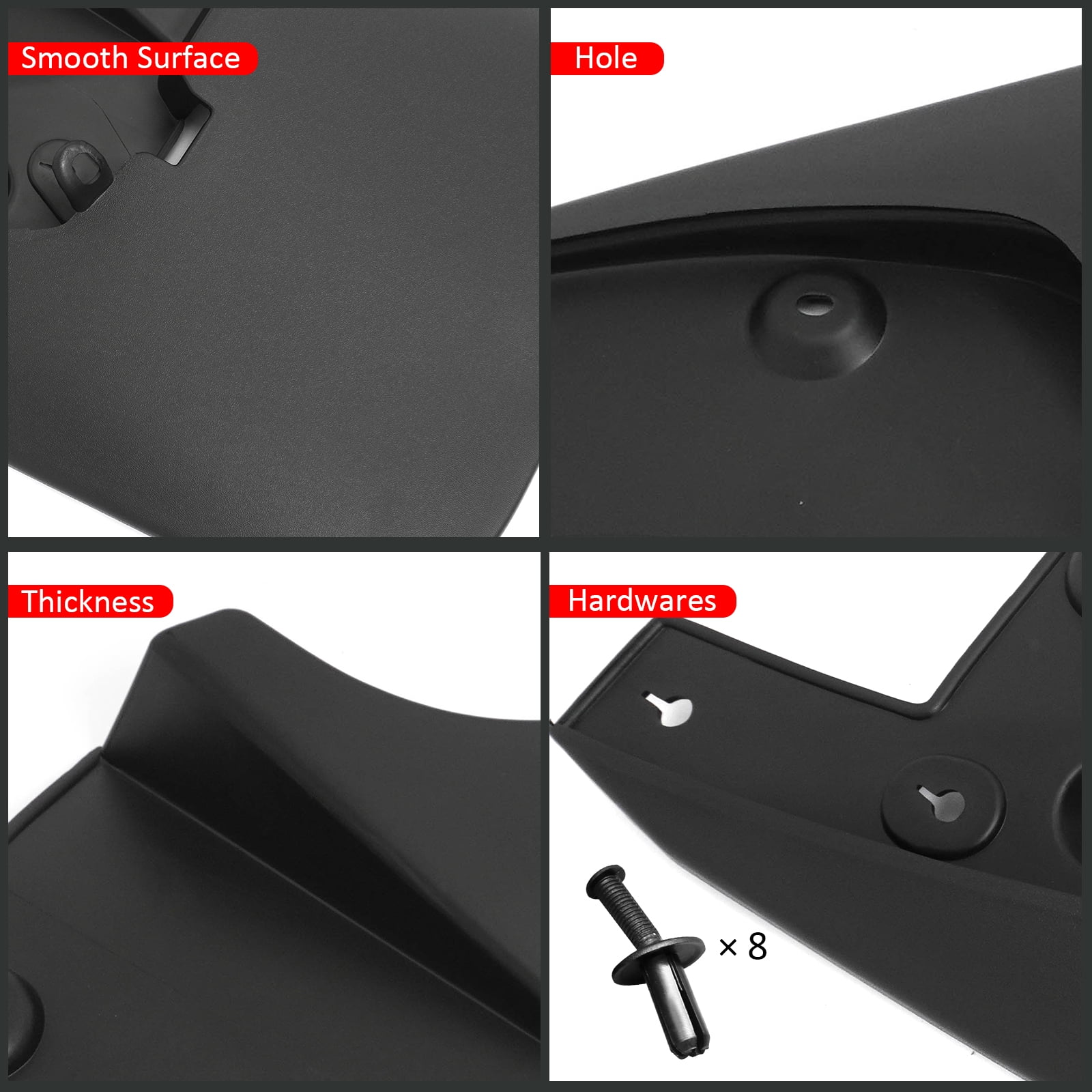 Ikon Motorsports 4PCS Front Rear Mud Flaps Wheel Arch Splash Guards MudFlaps For 2014-2021 Toyota Tundra W/O Fender Flares, PP 76621 76622 76625 76626