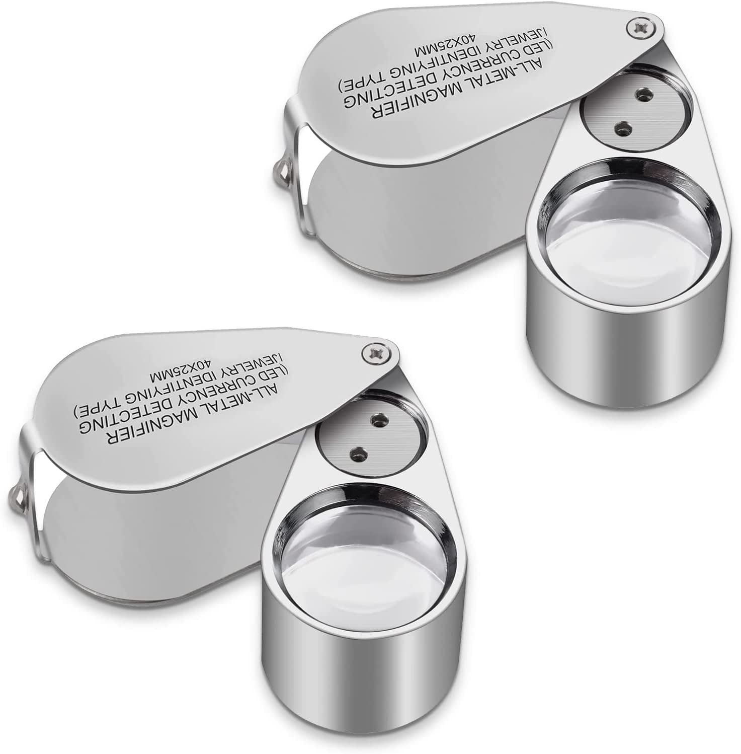 2 Pack 40X Full Metal Illuminated Jewelry Loop Magnifier, Pocket