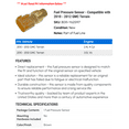 thumbnail image 2 of Fuel Pressure Sensor - Compatible with 2010 - 2012 GMC Terrain 2011, 2 of 2