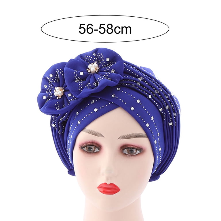 5 PCs African Turbans Pre Tied Knot Headwrap Faux Pearl Bead Headscarf Women​ Woeoe 2 Piece Pearl Flower Turban Black Pre-Tied African  main image 3