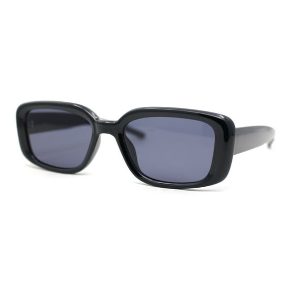 Mod Rounded Rectangular Stylish Minimal Retro Sunglasses All Black