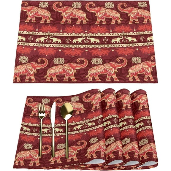 Art Elephants Placemats Set of 6 Rectangle Table Mats Washable Heat-Resistant Place Mat for Kitchen Dining Table Decor Indoor Outdoor