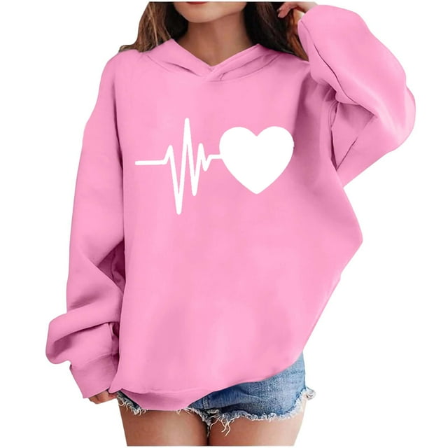 Sudadera con capucha y estampado de corazón de San Valentín, sudadera de manga larga para niños y niñas, chaqueta para niñas de talla mediana y grande.