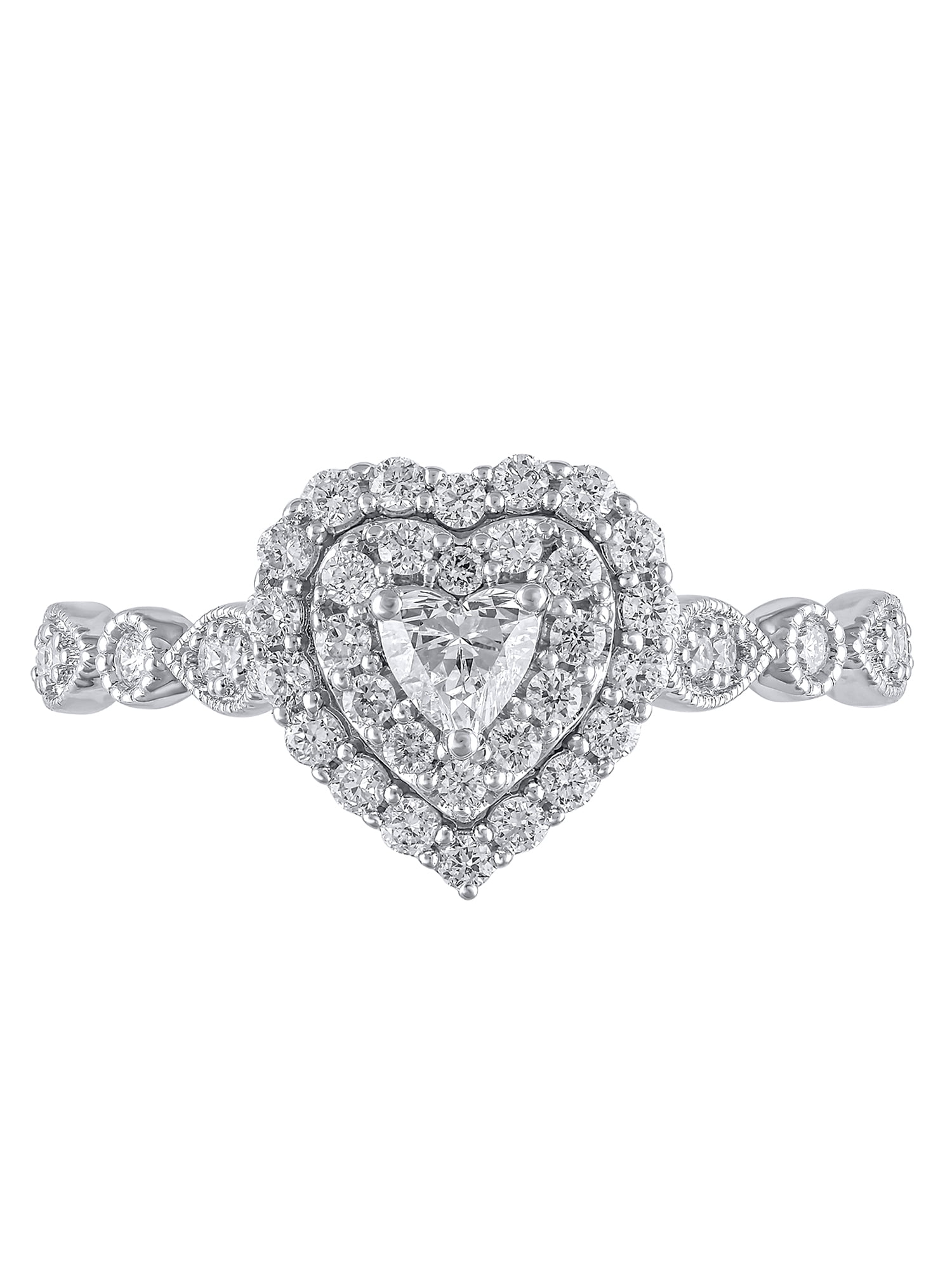 Brilliance Fine Jewelry 1/2 ct Lab Grown Diamond Double Halo Engagement Women Ring Sterling Silver