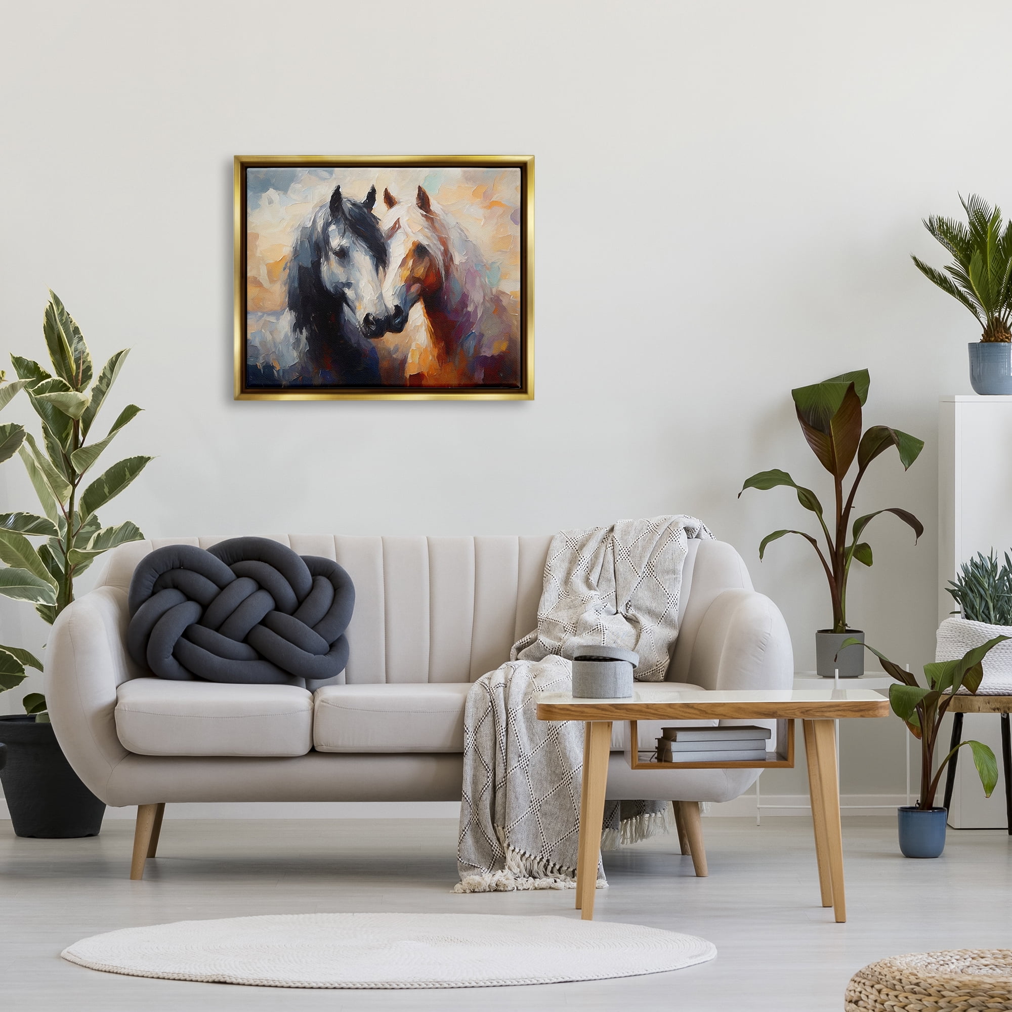 Stupell Industries Hugging Horses Painting Animals & Insects Painting Gold Floater Framed Canvas Art Print Wall Art, 31 x 25