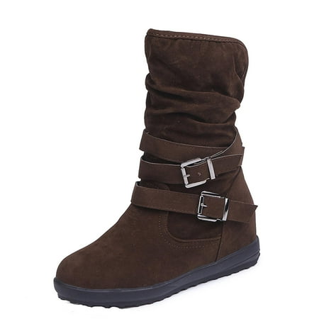 

Boots Deals 2022 Hvyes Women Boots Winter Buckle Strap Chunky Heels Slip On Retro Ladies Footwear Shoes