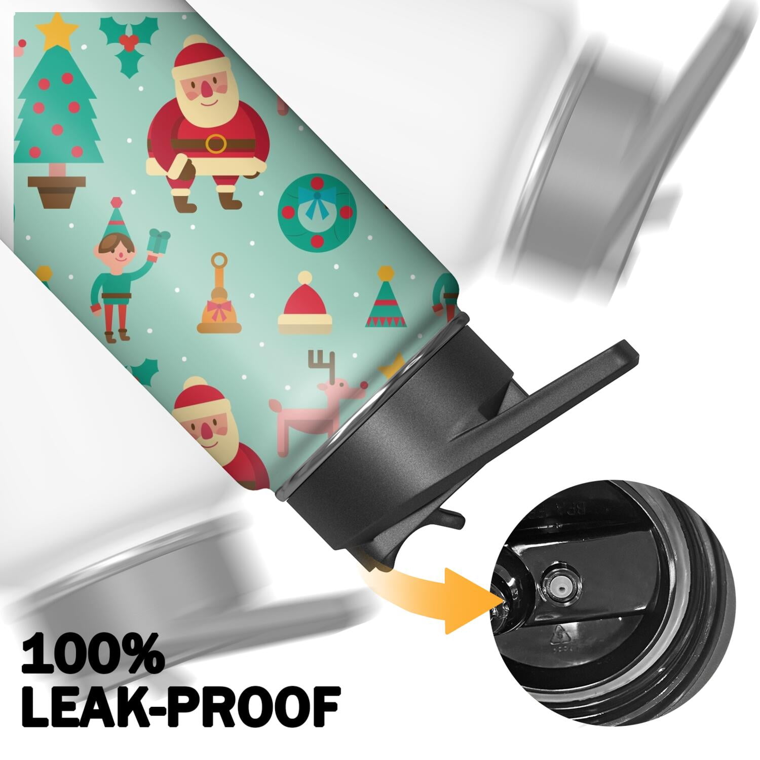 Christmas 18 oz Insulated Stainless Steel Water Bottle with Straw & Cleaning Brush , Leakproof, BPA-Free, 304 Stainless Steel, Wide Mouth, Travel Mug for Car, Gym, Office