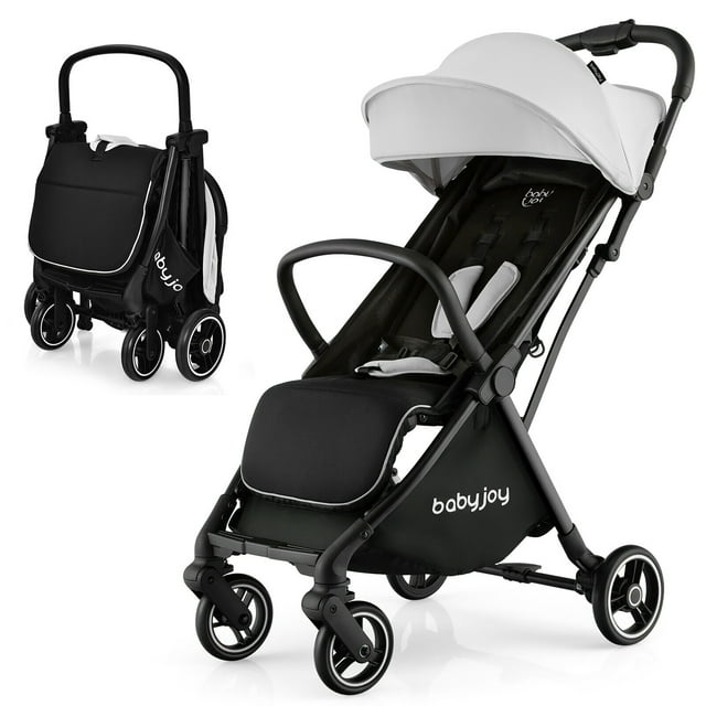 Gymax Poussette Portable pour Bébé Pliable à une Main avec Cadre en Aluminium Gris