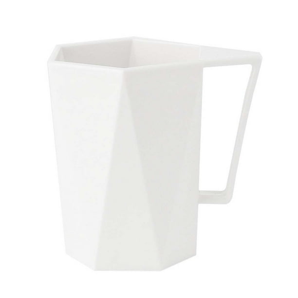 Vaso de plástico para cepillo de dientes, diseño geométrico, creativo y sencillo, con asa para el baño (blanco)