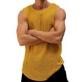 thumbnail image 2 of Sakmal Crew Neck Mens Tank Tops Yellow Yellow Breathable Camisole Solid Beach Knit Sleeveless Shirts for Men, 2 of 6