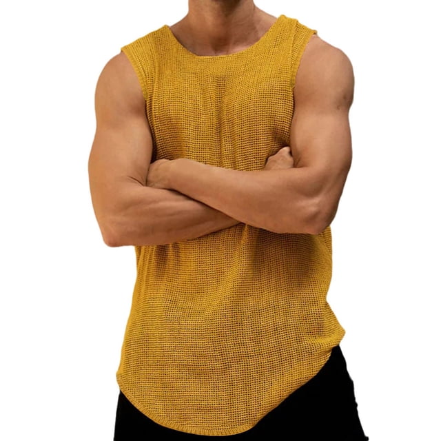 Débardeurs pour Hommes Tricotés Amples Décontractés Respirants Col Rond Sans Manches Chemise 100 % Viscose