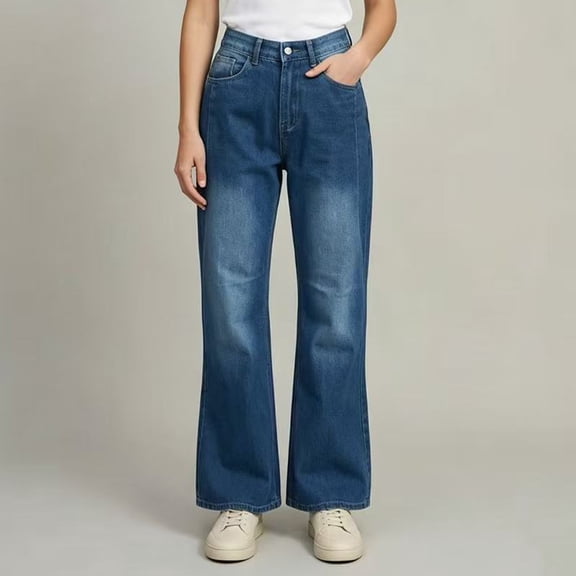 Solid Color Flared Pocket Jeans for Women With Pockets Casual Denim Trousers Women's Breathable Stretchy Everyday Flare Denim
