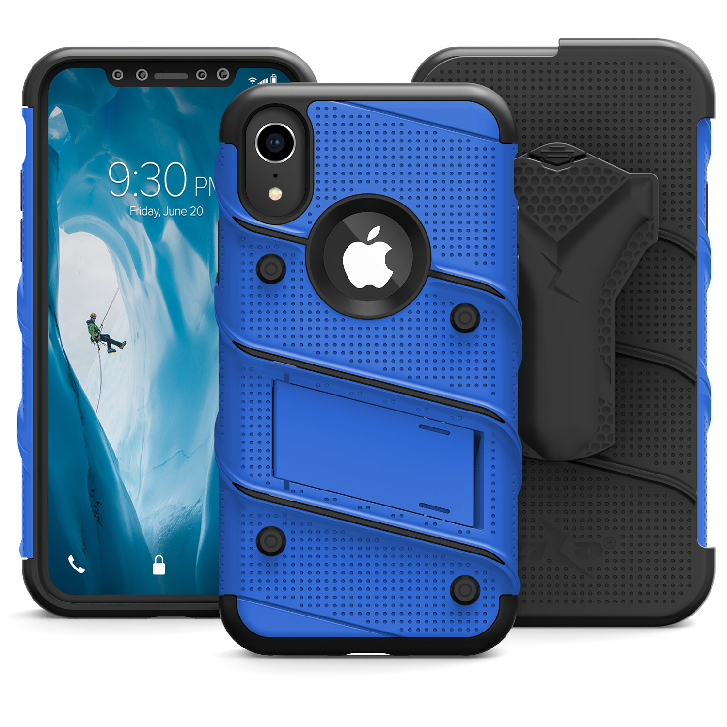 ZIZO Bolt Series for iPhone XR Case with Screen Protector Kickstand Holster Lanyard - Blue & Black
