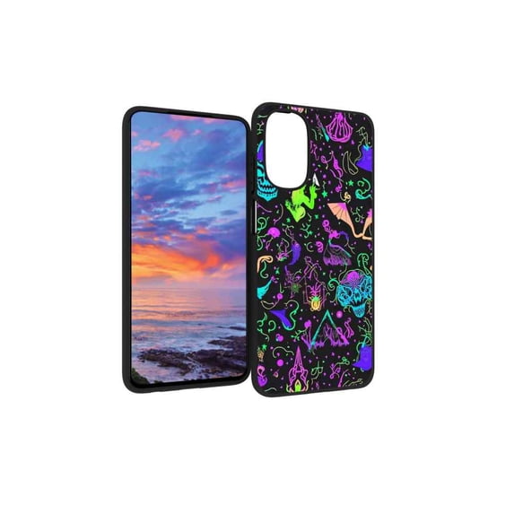 Horror-Black-Witchy-Neon-Skulls-2 Phone Case, Degined for Moto G 5G 2022 Case Men Women, Flexible Silicone Shockproof Case for Moto G 5G 2022