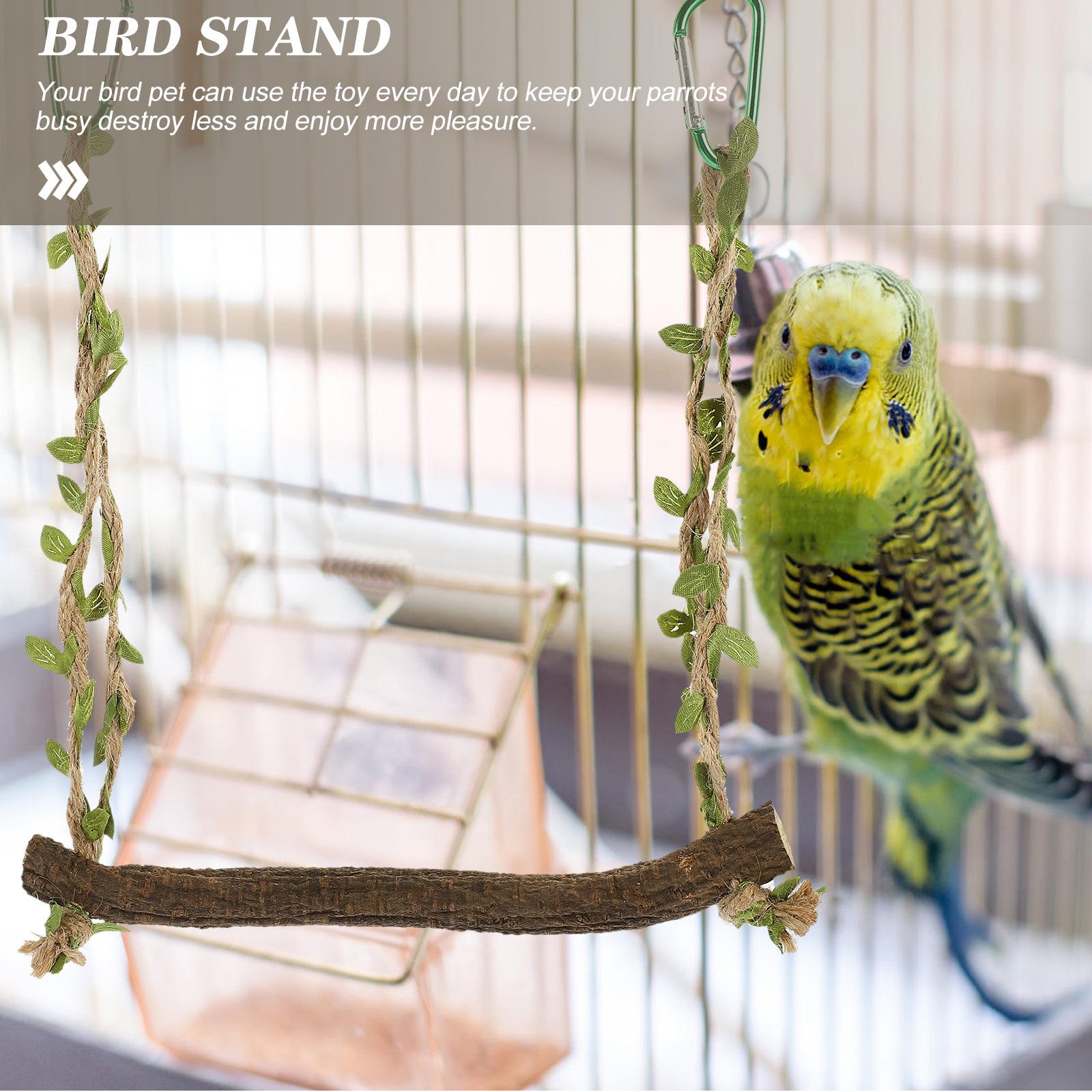 Phenofice Wooden Bird Swing for Parrots, Stable Wear Resistant Cage Accessory