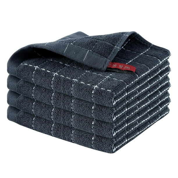 Paños de cocina de algodón de rizo (12 x 12 pulgadas), diseño a cuadros, paños de cocina suaves y súper absorbentes, paquete de 4