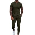 thumbnail image 3 of Traje de ocio para hombre Turn Down Collar Zipper Waistband Color puro Manga corta Pantalones largos Sudor Traje Chándal, 3 of 6