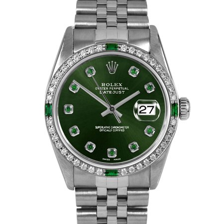 Pre-Owned Rolex 16014 Men's 36mm Datejust Wristwatch Green Emerald (3 Year Warranty)