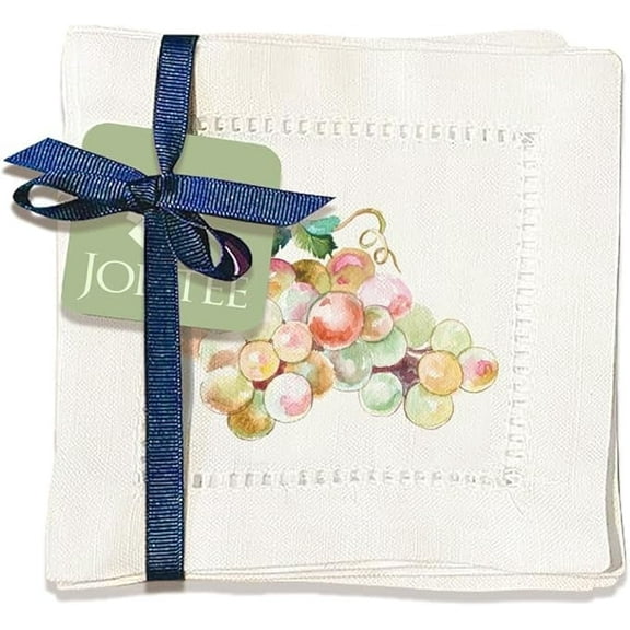 Jolitee Decorative Hemstitch Cocktail Napkins, 6"x6" Washable Linen-Like Cloth Napkins, Handmade for Entertaining and Everyday Use (Grapes)