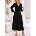 thumbnail image 4 of Vestido midi PRETTYGARDEN para mujer con cuello en V fruncido y manga larga, 4 of 9