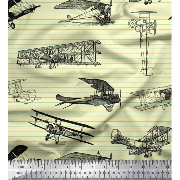Soimoi Rayon Fabric Stripe & Airplane Transport Decor Fabric Printed Yard 42 Inch Wide