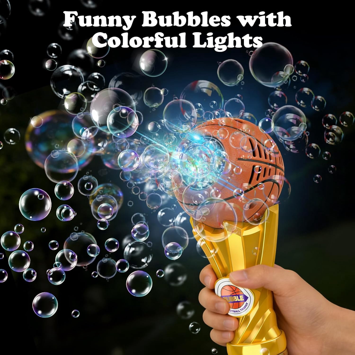 Basketball Trophy Bubble Wand, Light Up Bubble Machine Outdoor, Automatic Bubble Blower with LED Lights, Birthday Party Bubble for Basketball Theme, Summer Gift