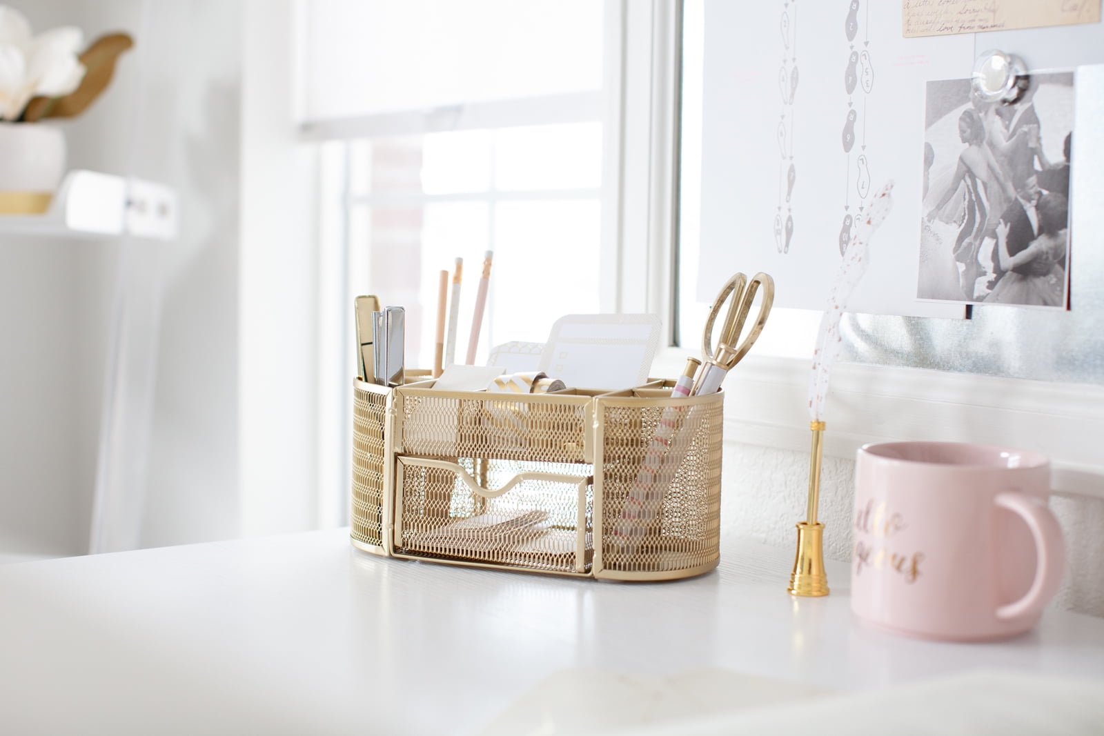 Blu Monaco Gold Desk Organizer with Drawer - for Home or Office