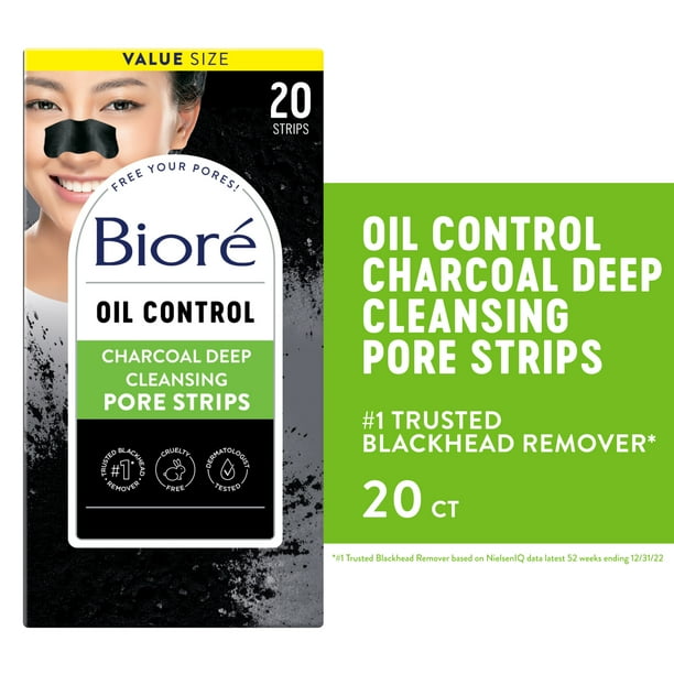 Biore Charcoal Blackhead Remover Pore Strips, Deep Cleansing Nose