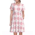 thumbnail image 1 of Disketp Plaid Heart para Vestido de Manga Corta para Mujeres, Vestidos de Verano para Mujeres, Casual y Holgado para la Playa, 1 of 6